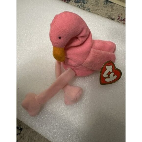 Ty Beanie Babies Lot Of 5 - Flamingo Ostrich Husky Lizard & Deer Plush Toys - Picture 4 of 9